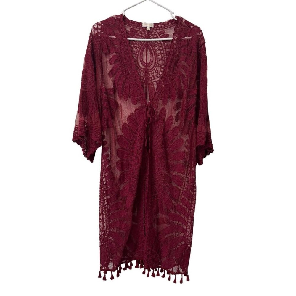 Everleigh Size M Burgundy Red Lace Open Front Duster Bohemian Peasant Formal‎